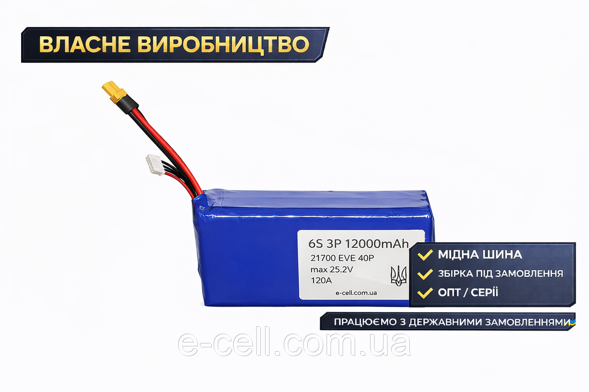Акумулятор 6S3P 21700 12000mAh 120A (EVE 40P)