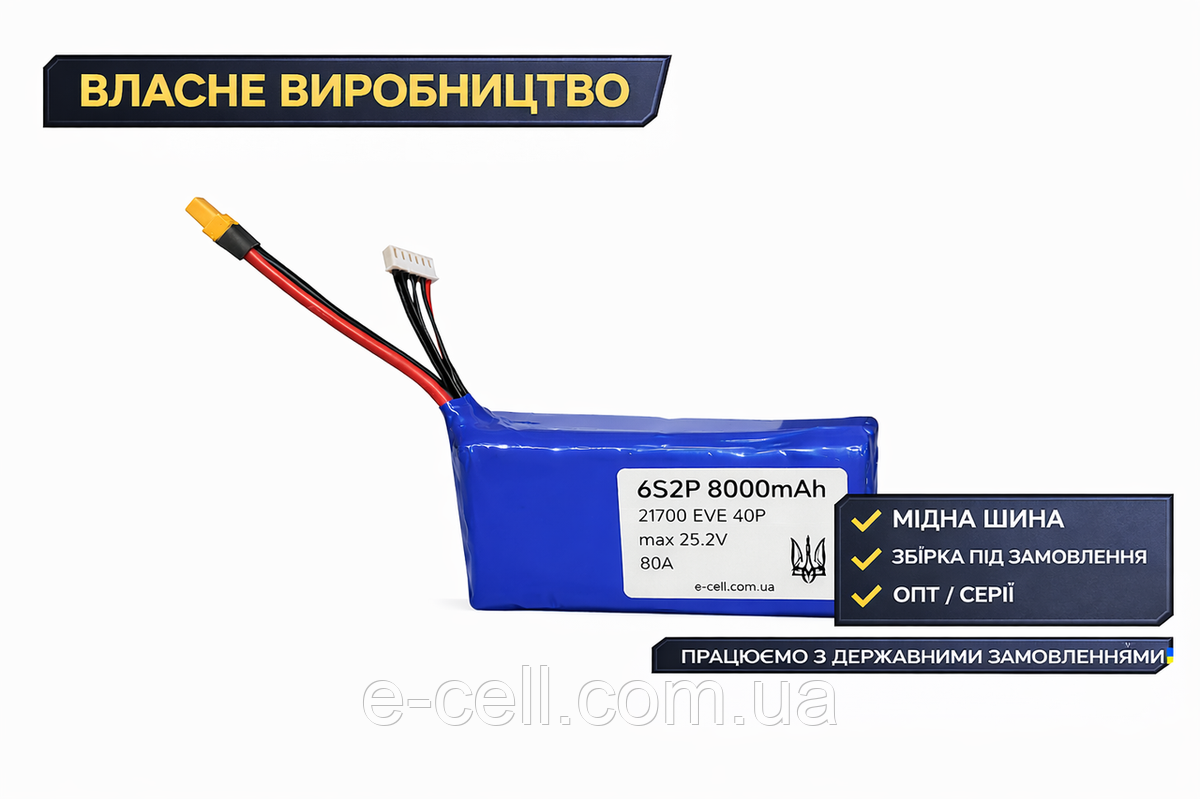 Акумулятор 6S2P 21700 8000mAh 80A (EVE 40P)